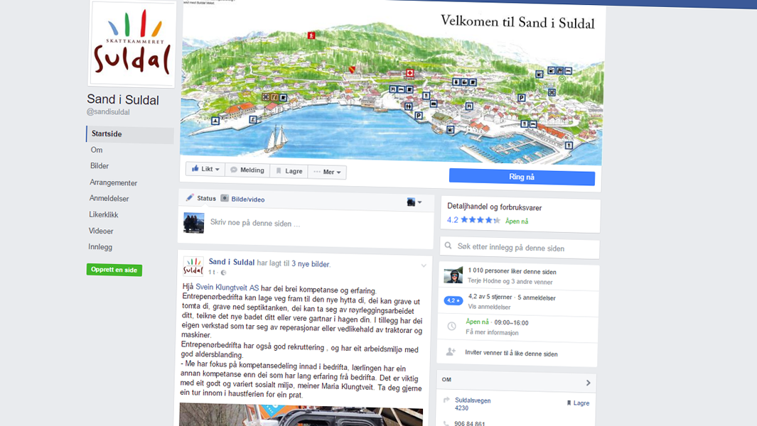 Tekstarbeid for Facebook-sida Sand i Suldal